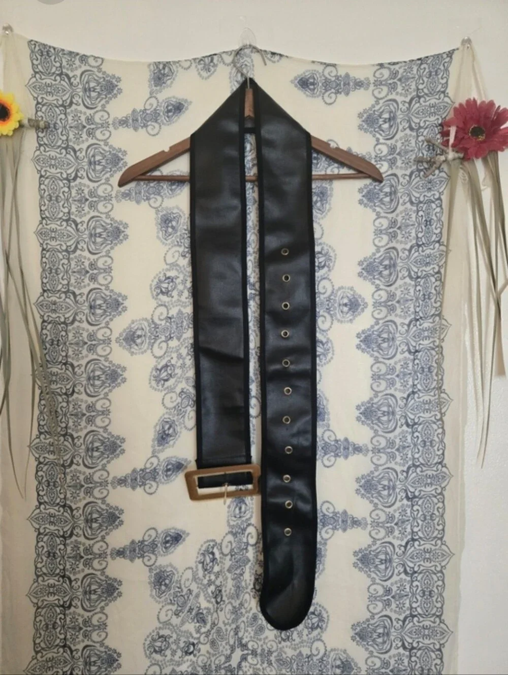4/$15 Piratecore Wide Black Waist Belt Gold Buckle 66” Boho Gothic Steampunk